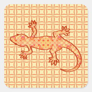 Adesivo Quadrado Tribal batik Gecko - coral e laranja claro
