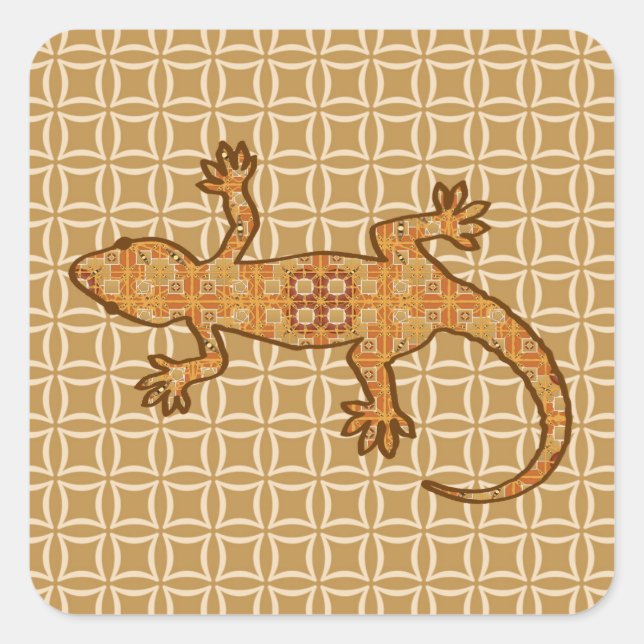 Adesivo Quadrado Tribal batik Gecko - ferrugem, âmbar e bronzeada (Frente)