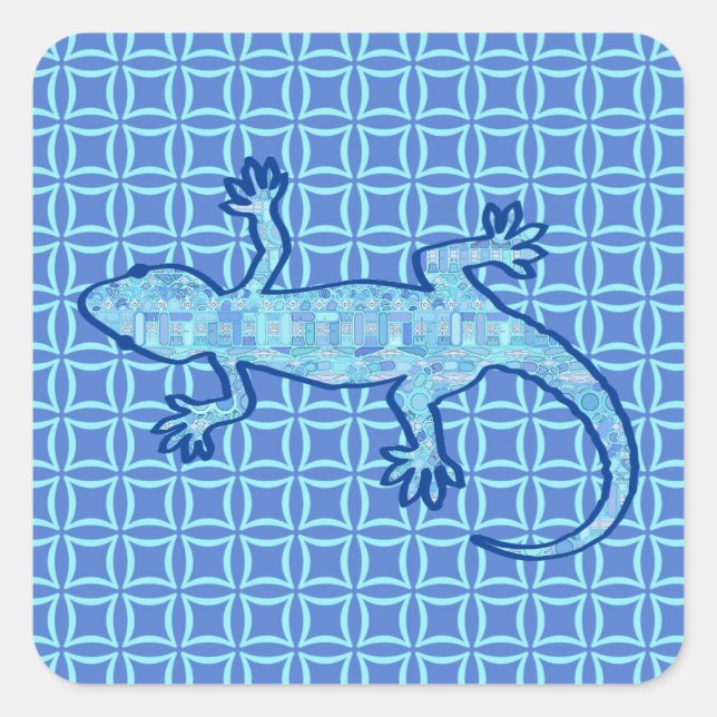 Adesivo Quadrado Tribal batik Gecko - pasta azul denim (Frente)