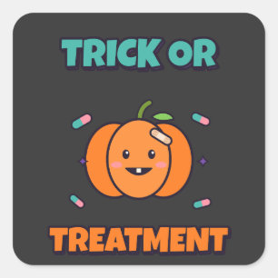 Adesivo Quadrado Trick Or Tratamento Enfermeira Divertida Abóbora d