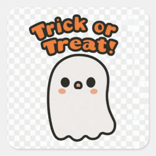 Adesivo Quadrado Trick or Treat! - Fantasma