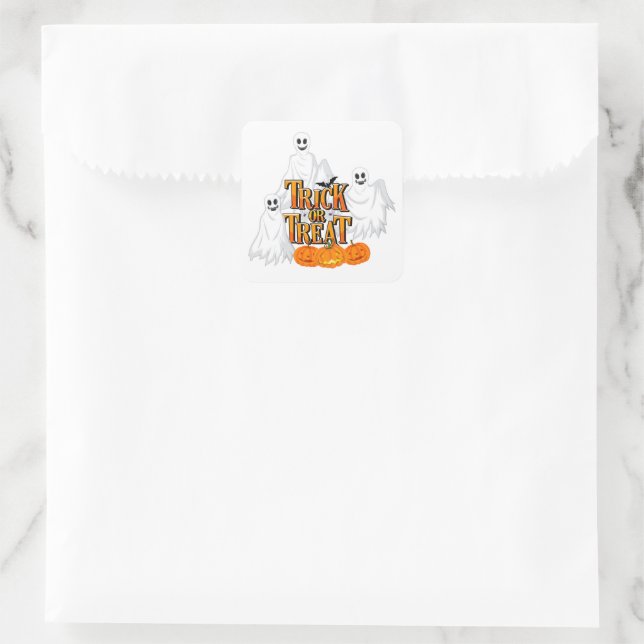Adesivo Quadrado Trick or Treat Fantasma (Bolsa)