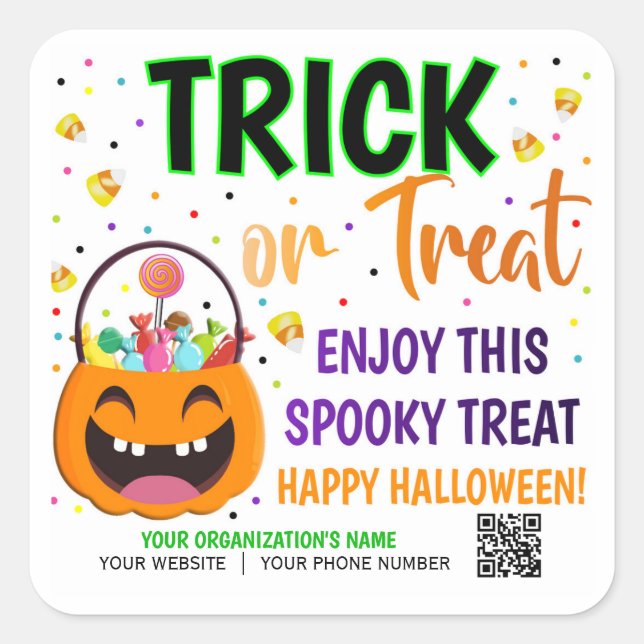 Adesivo Quadrado Trick ou Tratar o Código QR do Halloween (Frente)