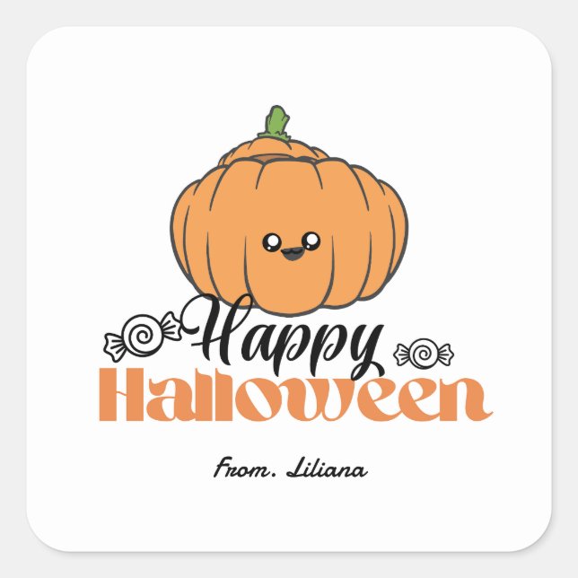 Adesivo Quadrado Trick ou Treine convites para festas bonitinhas de (Frente)