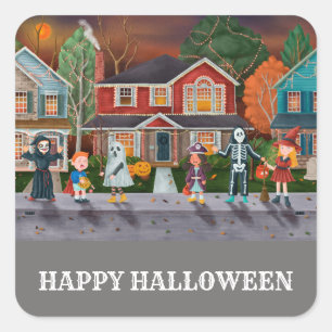 Adesivo Quadrado Trick ou Treine, Feliz Halloween