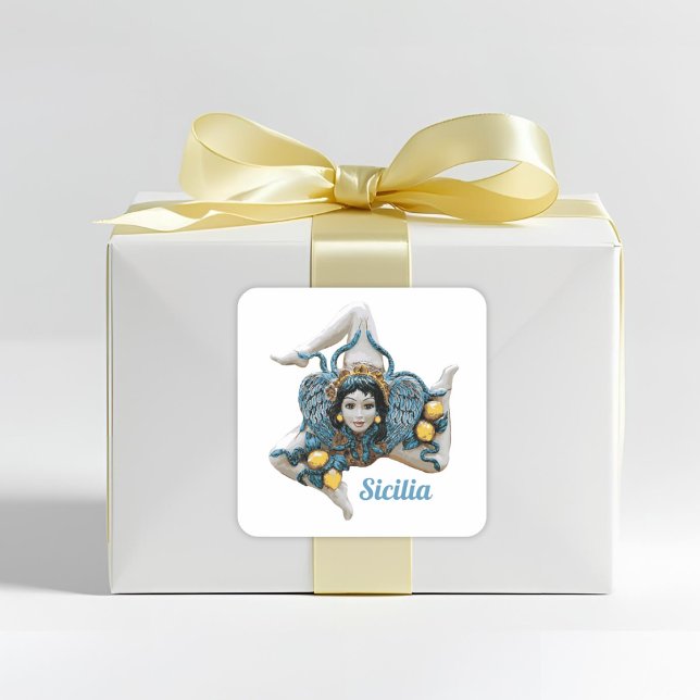 Adesivo Quadrado Trinacria da Sicília - Favor Siciliano (Trinacria Symbol of Sicily Favor Sticker for Italian Sicilian Celebrations)
