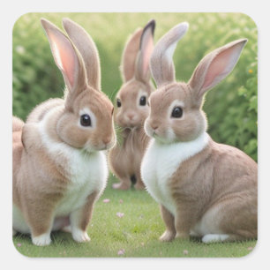 Adesivo Quadrado Trio Adorável de Bunnies