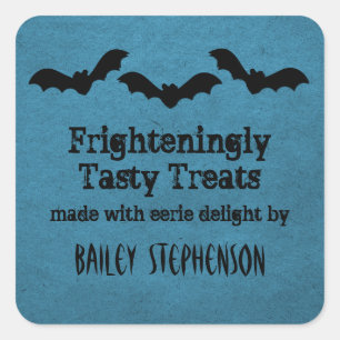 Adesivo Quadrado Trio de Bats Halloween Baking Stickers, Azul Negro