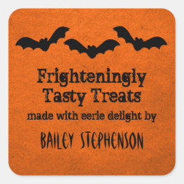 Adesivo Quadrado Trio de Bats Halloween Baking Stickers, Laranja