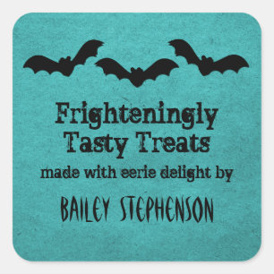 Adesivo Quadrado Trio de Bats Halloween Baking Stickers, Teal