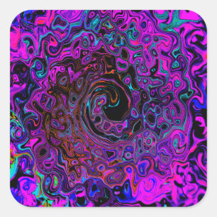 Adesivo Quadrado Trippy Black and Magenta Retro Liquid Swirl
