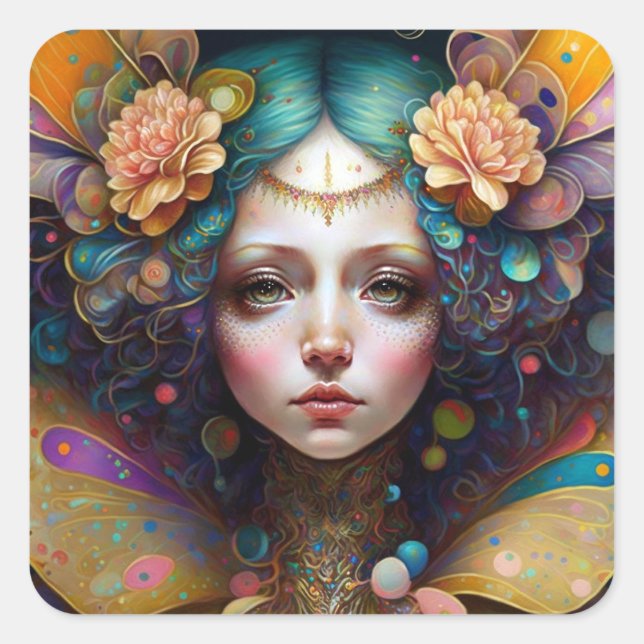 Adesivo Quadrado Trippy Fairy Fantasy Art (Frente)