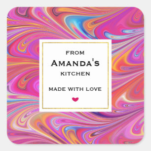 Adesivo Quadrado Trippy Pink e Orange Swirly Design Kitchen