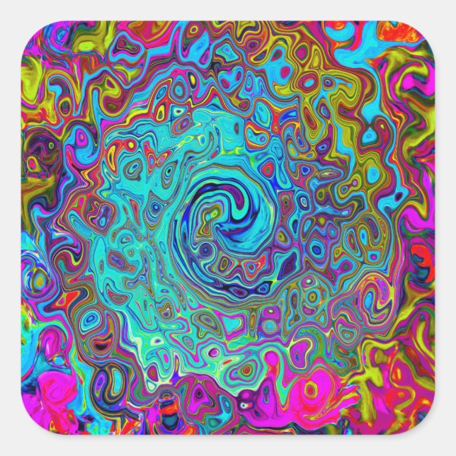 Adesivo Quadrado Trippy Sky Blue Abstrato Retro Liquid Swirl (Frente)