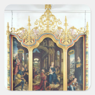 Adesivo Quadrado Triptych da adoração do cristo infantil