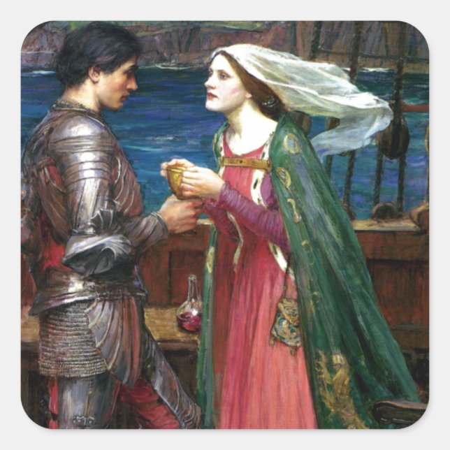 Adesivo Quadrado Tristan e Isolde por John William Waterhouse (Frente)