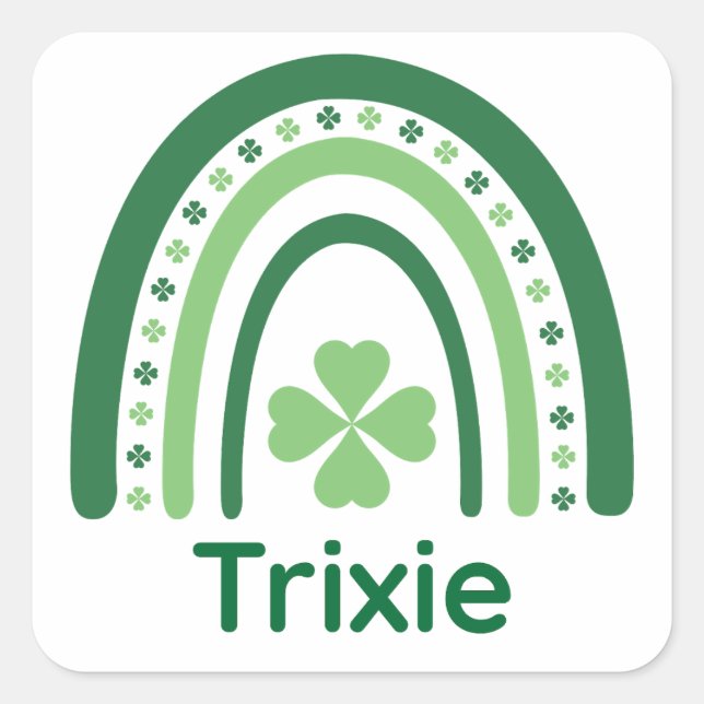 Adesivo Quadrado Trixie Name Clover Boho Rainbow (Frente)