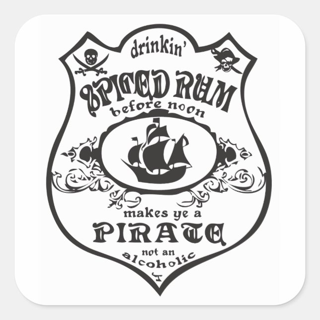 Adesivo Quadrado Troço_Troço Do Troço De Bebida Pirata De Rum (Frente)