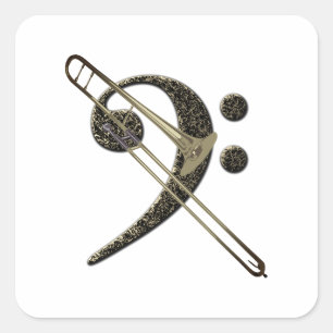 Adesivo Quadrado Trombone Bass Clef Music Instrumento