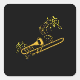 Adesivo Quadrado Trombone Player Brass Music Instrumento Grande Ban