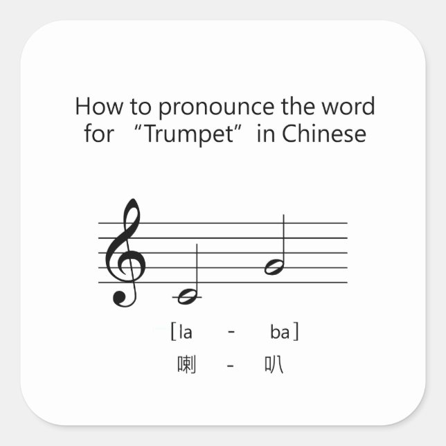 Adesivo Quadrado "Trompete" Guia de Pronúncia Chinesa Humor Musical (Frente)
