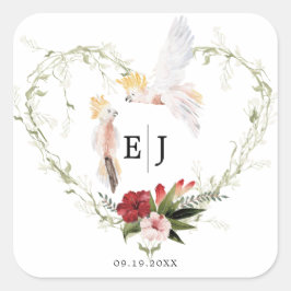 Adesivo Quadrado Tropical Beach Floral Palm Weding Favor