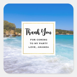 Adesivo Quadrado Tropical Beach Island Paradise Party Obrigado