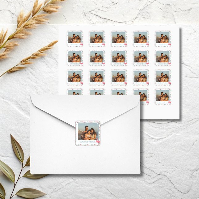 Adesivo Quadrado Tropical Christmas Pink Flamingo Family Photo (Pink flamingo tropical christmas family photo square sticker
)