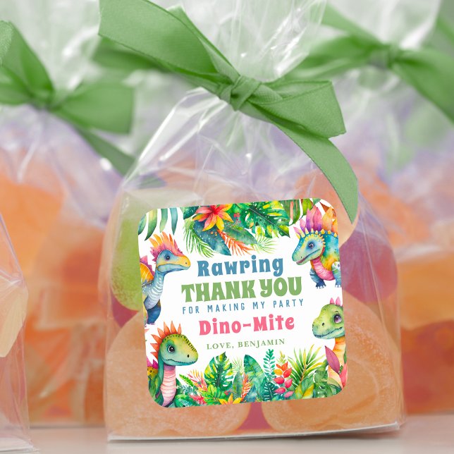 Adesivo Quadrado Tropical Do primeiro aniversario Dinossauro Muito  (Criador carregado)