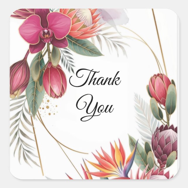 Adesivo Quadrado Tropical Floral Paradise Botanical Gold Wedding  (Frente)