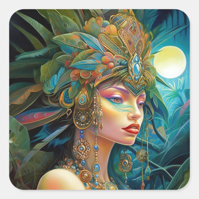 Adesivo Quadrado Tropical Lady Fantasy Art (Frente)