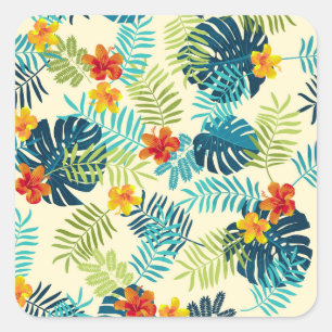 Adesivo Quadrado Tropical Monstera Hibiscus — Padrão de Verão