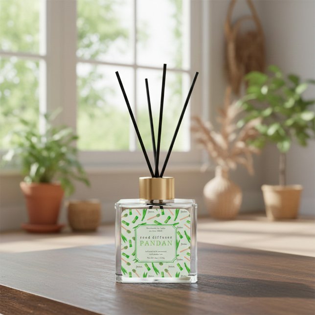Adesivo Quadrado Tropical Pandan Leaf Reed Diffuser Label (Criador carregado)