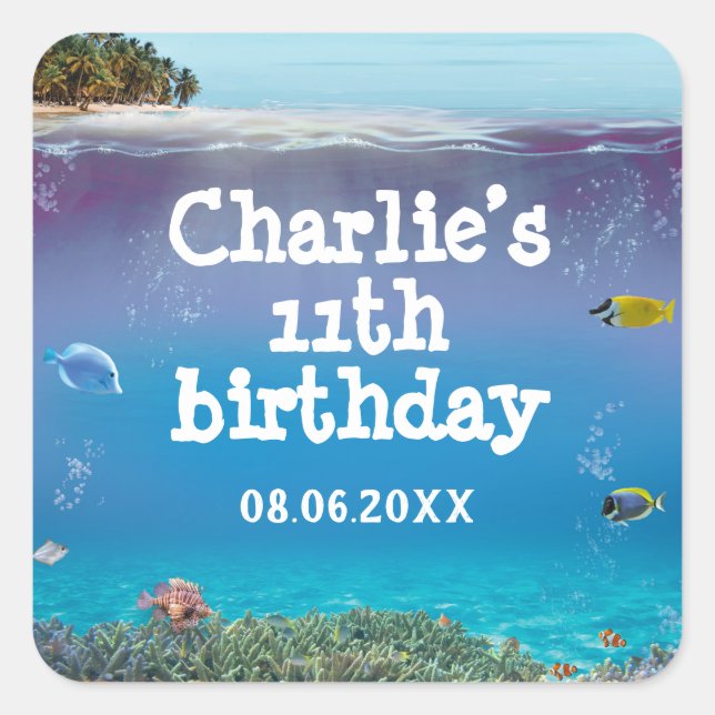 Adesivo Quadrado Tropical Summer Beach Party Obrigado Pau Quadrado (Frente)