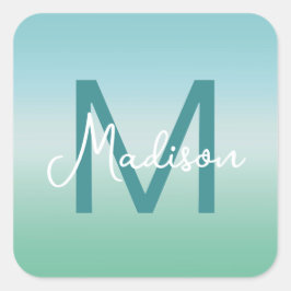 Adesivo Quadrado Tropical Waters Gradient Monogram Name 