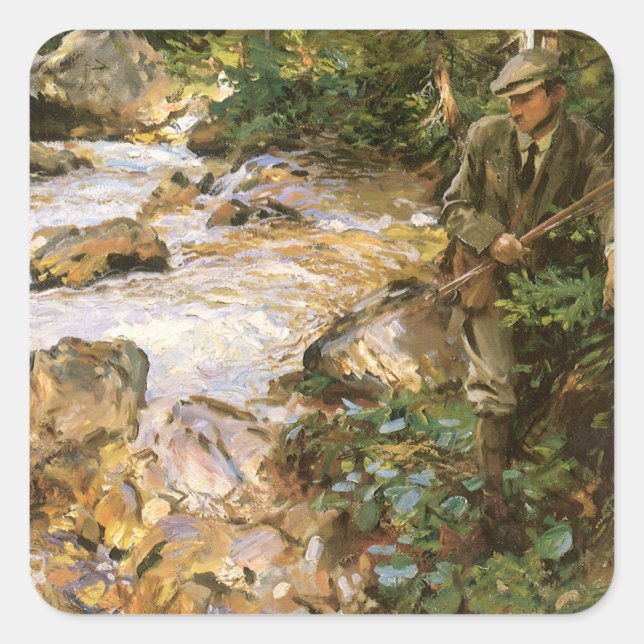 Adesivo Quadrado Trout Stream no Tirol de John Singer Sargent (Frente)
