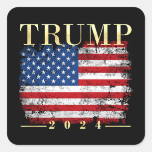 Adesivo Quadrado Trump 2024 Elegante Dourada Vintage Flag Americano