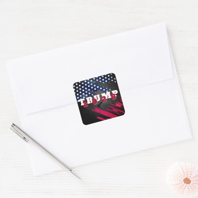 Adesivo Quadrado Trump 2028 Com Estrelas (Envelope)