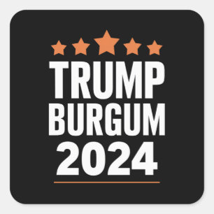 Adesivo Quadrado Trump Burgum para Presidente 2024 Eleição nos EUA
