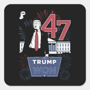 Adesivo Quadrado Trump Ganhou 2024 Presidente 47 América EUA