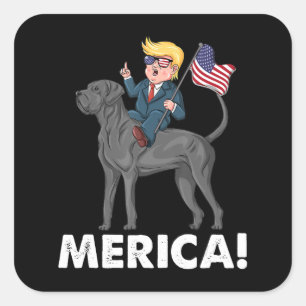 Adesivo Quadrado Trump Merica Great Dane Dog American Hero 4th