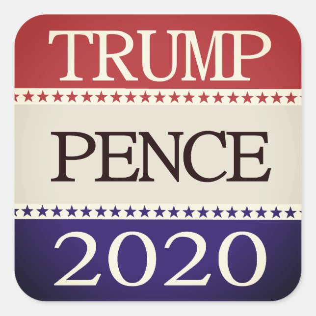 Adesivo Quadrado Trump Pence 2020, vermelho, branco e azul popular (Frente)