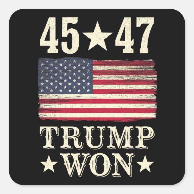 Adesivo Quadrado Trump Won 2024 45 47º Presidente Usa Flag (Frente)
