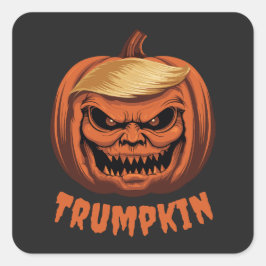 Adesivo Quadrado Trumpkin - Grinning Donald Trump Halloween Pumpkin