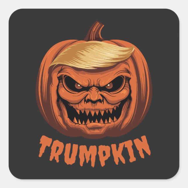 Adesivo Quadrado Trumpkin - Grinning Donald Trump Halloween Pumpkin (Frente)