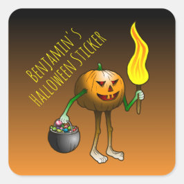 Adesivo Quadrado Truque de Halloween ou Tratando Abóbora