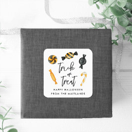 Adesivo Quadrado Truque ou Tratamento Clássico de Doces de Hallowee