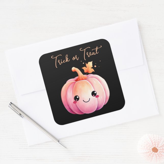 Adesivo Quadrado Truque Ou Tratar Abóbora Kawaii Pumpkin (Envelope)