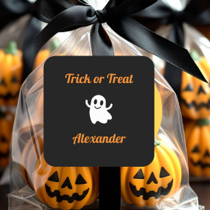 Adesivo Quadrado Truque ou tratem o nome do fantasma do Halloween