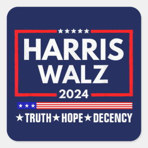 Adesivo Quadrado Truth Hope Decency Harris Walz 2024